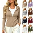 thumbnail image 6 of Diufon Lightweight Zip Up Hoodie Women Ribbed Knit Long Sleeve Cropped Layering Jackets Fall Winter Fashion Outerwear, 6 of 8