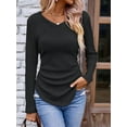 thumbnail image 5 of Womens Long Sleeve Shirts V Neck Ribbed Knit Slim Fit Light-Weight Sweater Fall Dressy Casual Tops Black XXL, 5 of 6