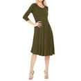 thumbnail image 2 of Women's Casual Loose Fit 3/4 Sleeve Round Neck Jersey Knit A-Line Comfy Solid Midi Dress, 2 of 4
