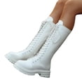 thumbnail image 1 of Dakaela Knee High Boots Women Platform Lace up Combat Wide Calf Booties Non Slip Punk Goth Motorcycle Riding Boots White Size 8, 1 of 8