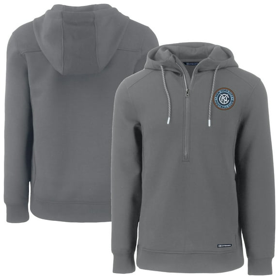 Men's Cutter & Buck Gray New York City FC Roam Eco Half-Zip Recycled Pullover Hoodie