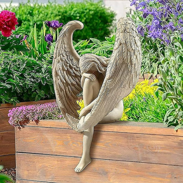 Lampe Solaire Ange Extérieur Décoration de Jardin Bird Feeder Jardin  Sculpture Statue Statue En Résine Statue