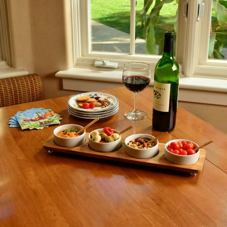 

Picnic at Ascot Bamboo Entertaining Serving Platter with 4 Ceramic Bowls