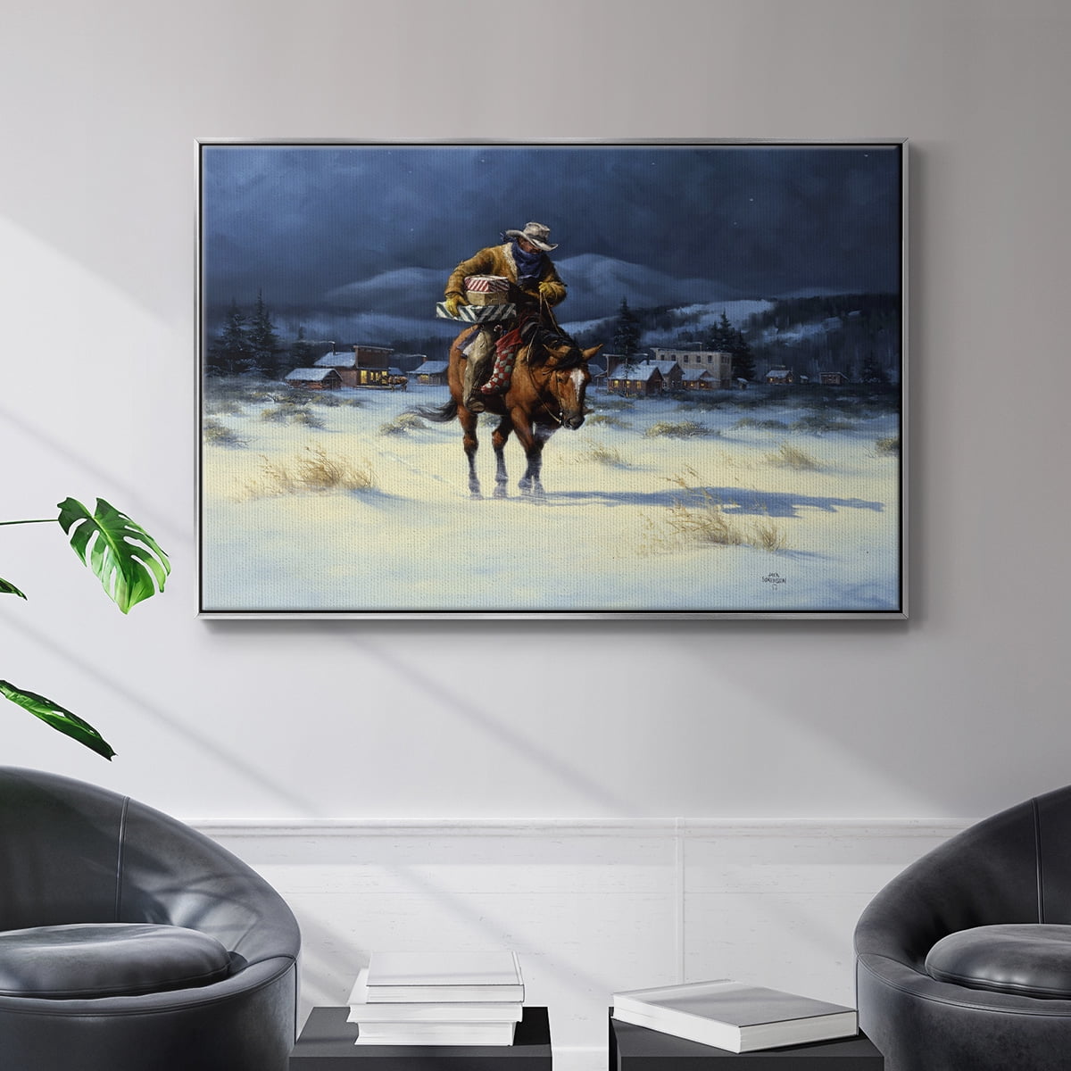 Bringing Christmas Home - Framed Gallery Wrapped Holiday Canvas - 27 x 41 - Silver Frame