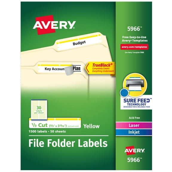 Avery File Folder Labels, 2/3" x 3-7/16", White/Yellow (5366)