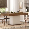 thumbnail image 5 of Timagebreze 55" LED Dining Table with 2 Drawers,Wood Pedestal Base Kitchen Table for 4-6 People,White& Rustic Brown, 5 of 7