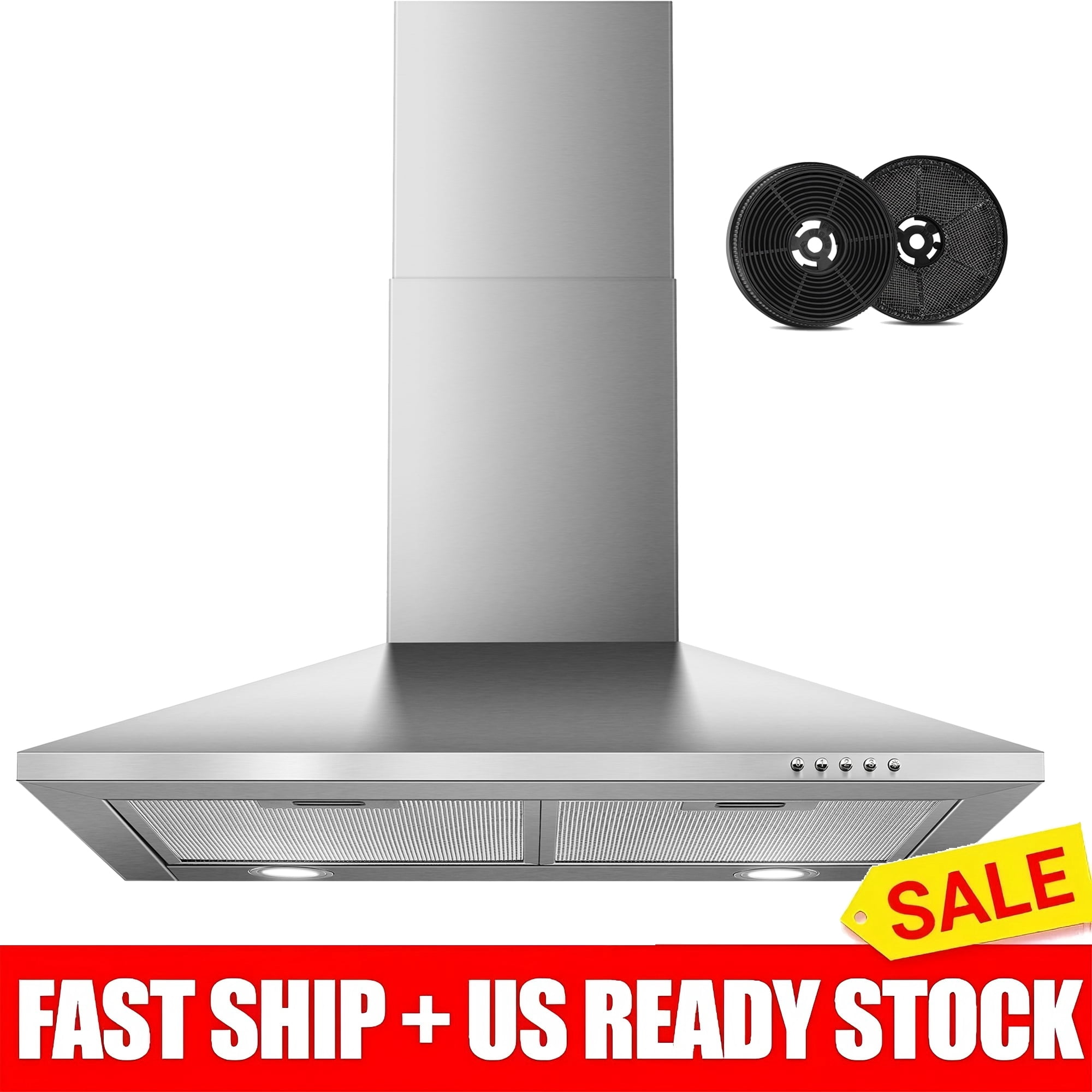 Wall Mount Range Hood 30 inch Stainless Steel 450 CFM Stove Vent Hood with 3 Speed Kitchen Exhaust Fan LED Light, Carbon Filter, Aluminum Mesh Filter