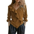 thumbnail image 3 of Young Womens Clothes Kelon Ladies Tops and Blouses Long Sleeve V Neck Linen Cotton Dressy Casual Work Blouses Fashion Boho Clothes, XL, 3 of 6