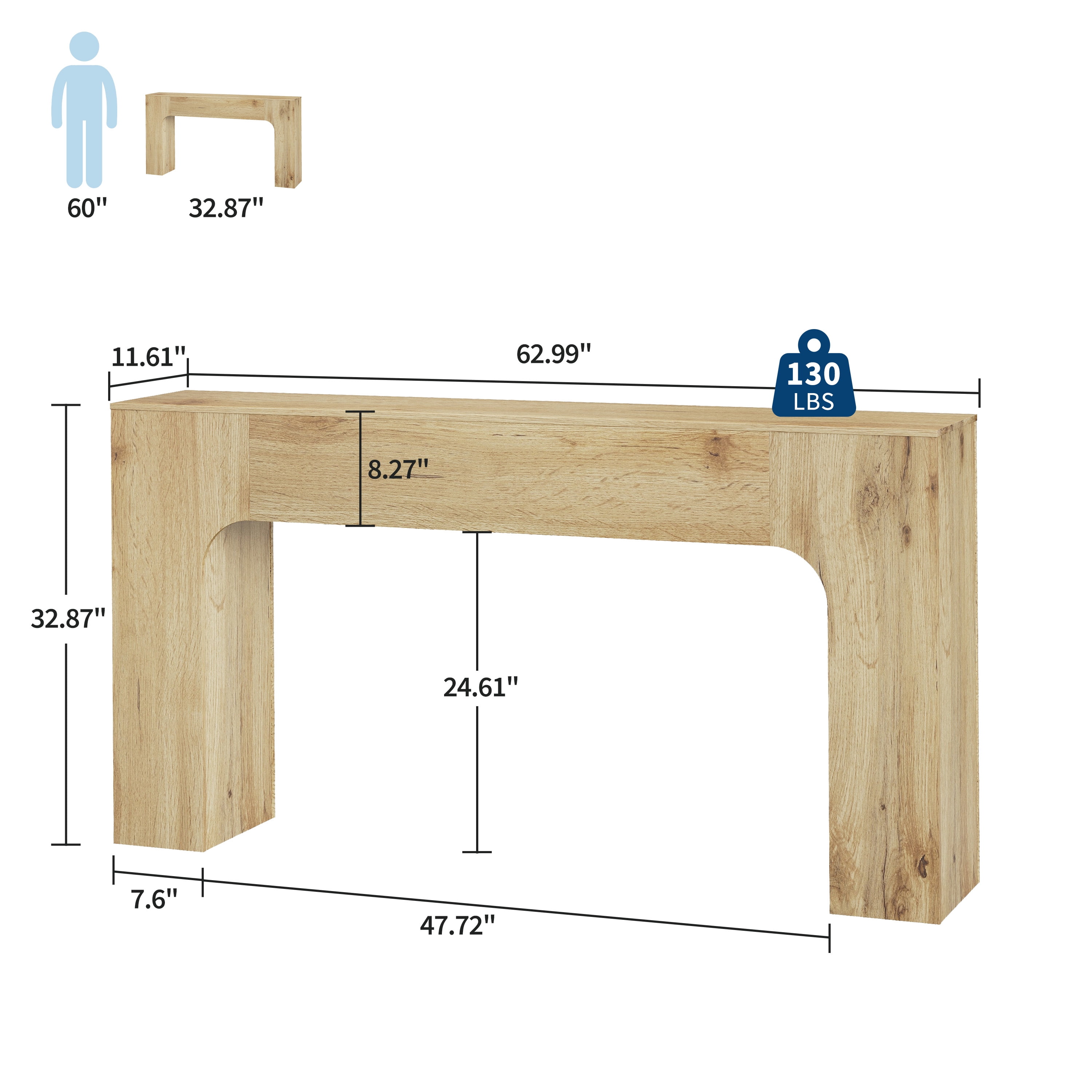 47 Inch Long Console Table for Entryway, Slim Narrow Entrance Hall Table, Farmhouse Wood Sofa Table Behind Couch for Living Room Foyer, Rustic Natural