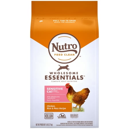 NUTRO WHOLESOME ESSENTIALS Natural Dry Cat Food, Sensitive Cat Chicken, Rice & Peas Recipe, 5 lb.