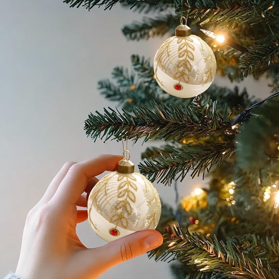 PONPRNGY 2Pcs Glass Christmas Ball Ornaments Christmas Tree Relief Ornament Set Large Hanging Balls for Xmas Wedding Holiday Wreath Home Decorations