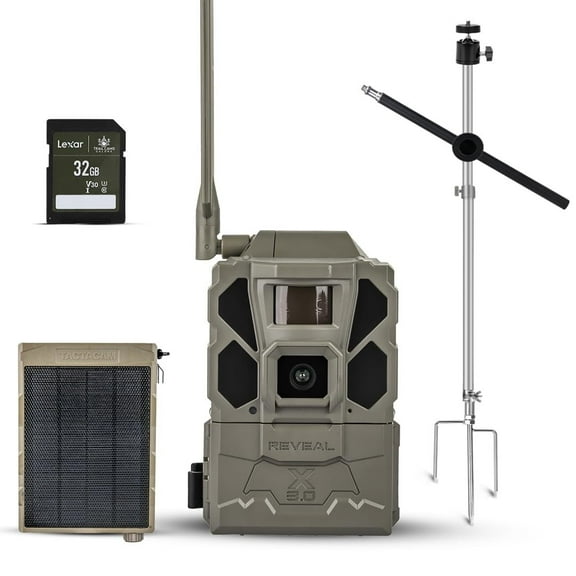 TACTACAM Reveal X Gen 3.0 Cellular Trail Camera  Multi-Carrier, GPS, Low-Glow IR, Fast Trigger, HD Photo/Video, Pre-Installed Antenna, Includes, Solar Panel, 32GB SD, & Tripod Mount