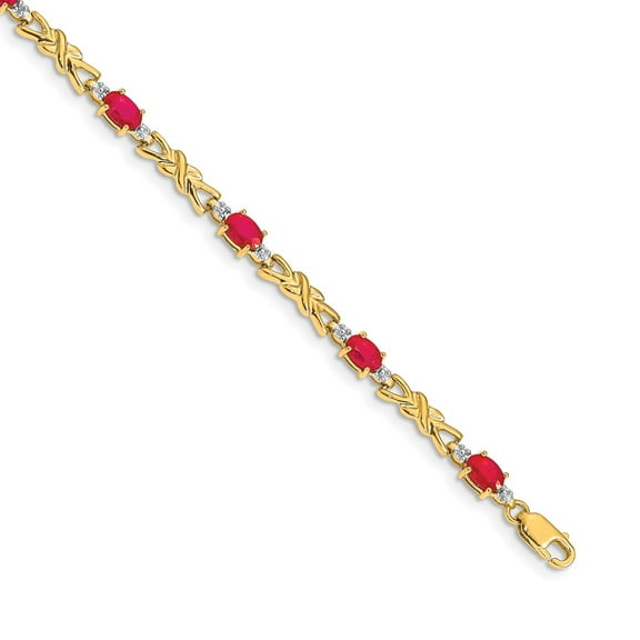 Primal Gold 14 Karat Yellow Gold Diamond and Composite Ruby Oval Bracelet