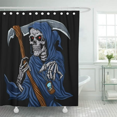 PKNMT Colorful Anatomy Reaper Grim with Hourglass Ghost Skull Black and White Bone Bones Waterproof Bathroom Shower Curtains Set 66x72 inch