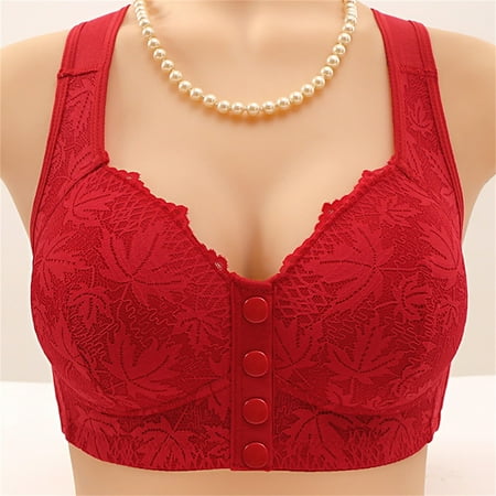 Baodmurt Plus Size Bras for Women Lounge & Sleep Full-Figure Wireless Front Closure Lingerie  Underwear  Red 46ABC
