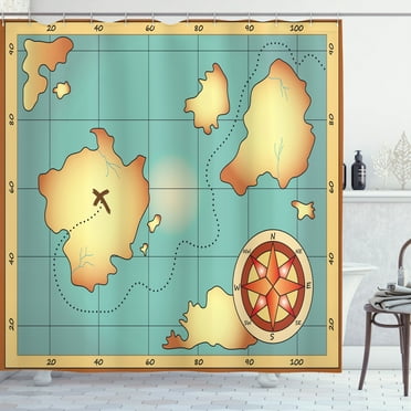 Ambesonne Map Shower Curtain, Treasure Compass, 69"Wx75"L, Cream Blue