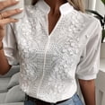 thumbnail image 3 of Floral Embroidery Lace Blouse Women V Neck Shirt Elegant Short Sleeve Tops, 3 of 9