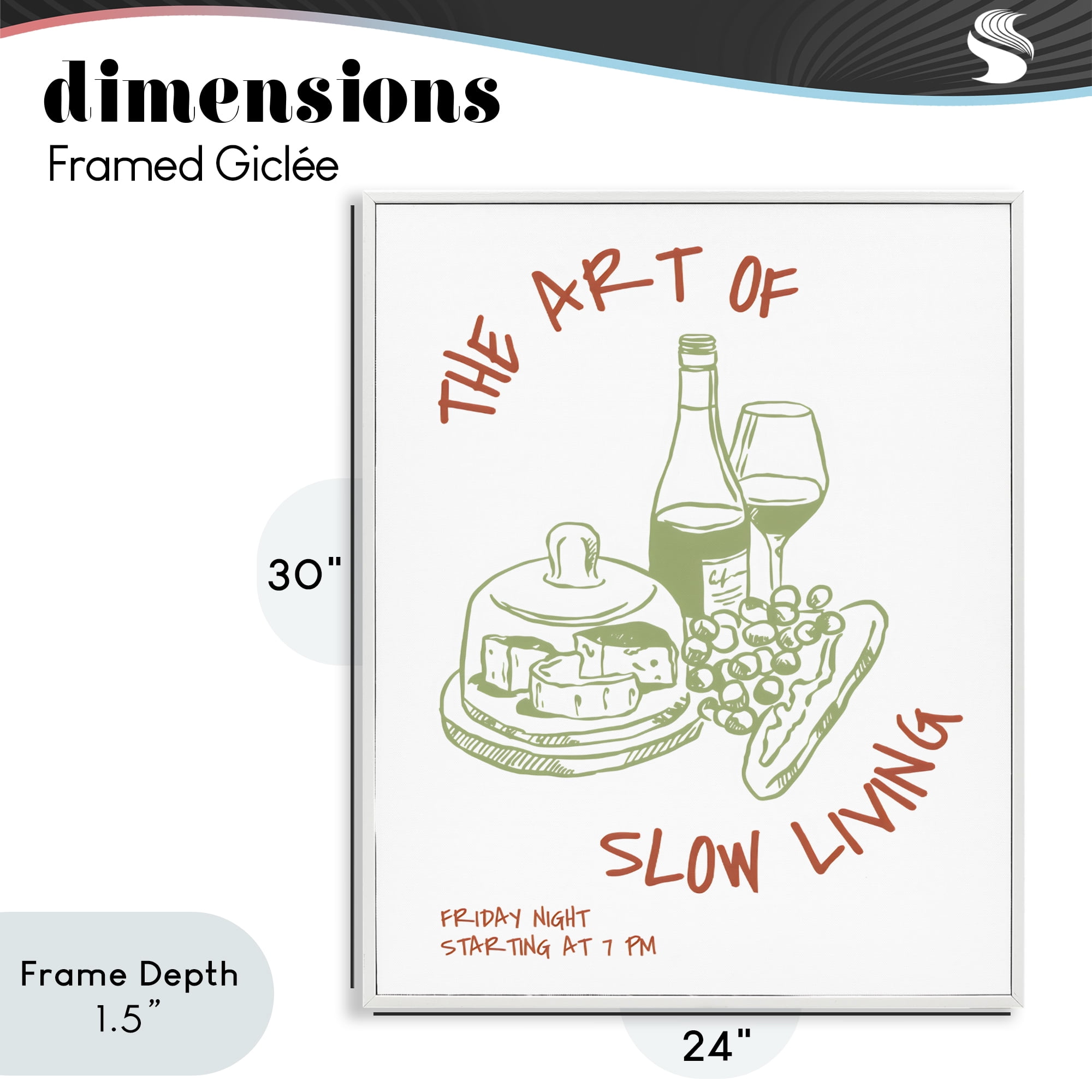 Stupell Industries Slow Living Wine & Cheese White Framed Giclee Art, design by The Prints Vibe