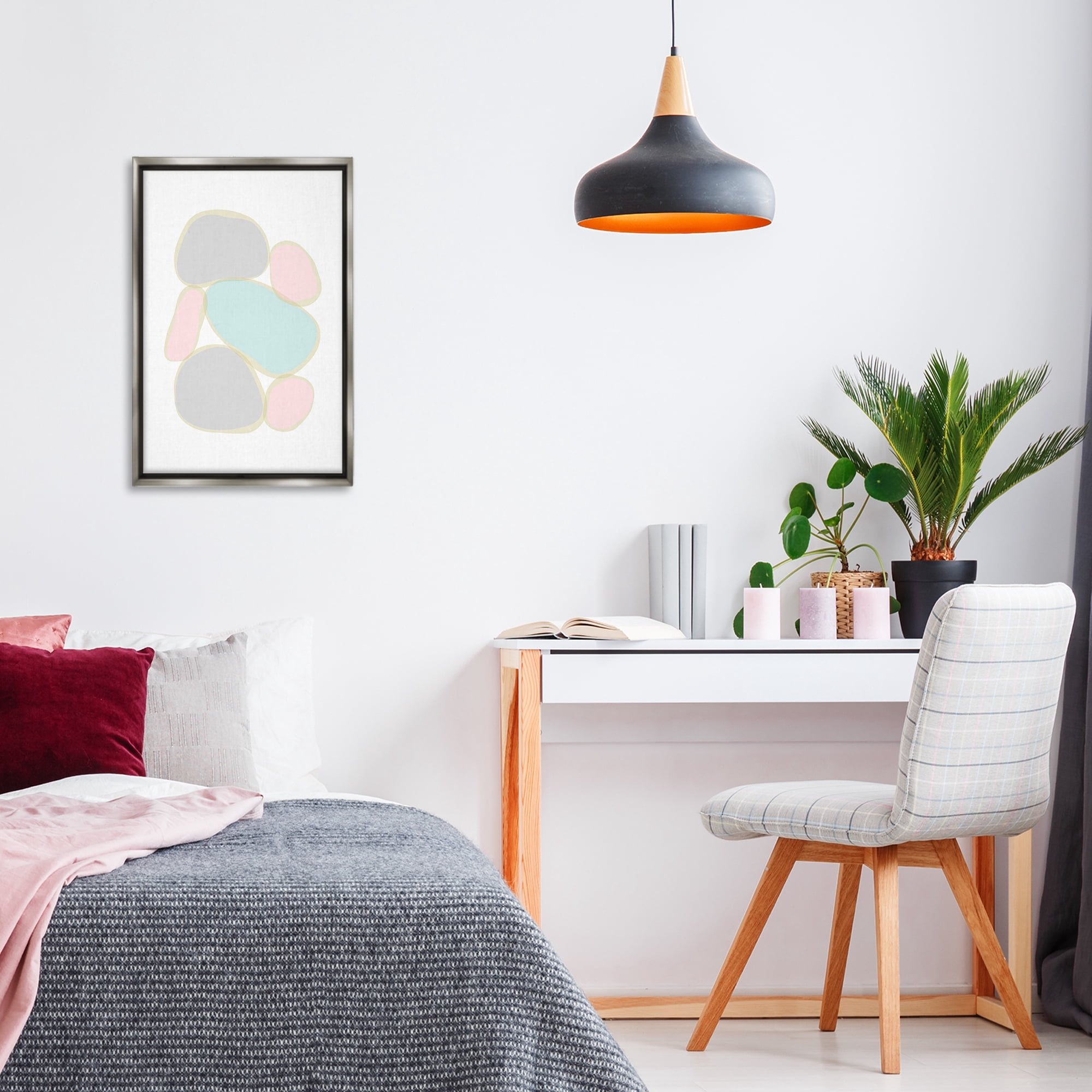 Stupell Industries Pastel Pebble Shapes Abstract Painting Gray Floater Framed Canvas Art Print Wall Art, 17 x 25