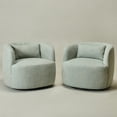 thumbnail image 3 of KINWELL Linen Blend Swivel Barrel Chair Set of 2, No Assembly Upholstered 34" Wide Breathable Textured Weave Fabric Accent Chair for Living Room Office Lounge, Light Teal Multi, 3 of 14