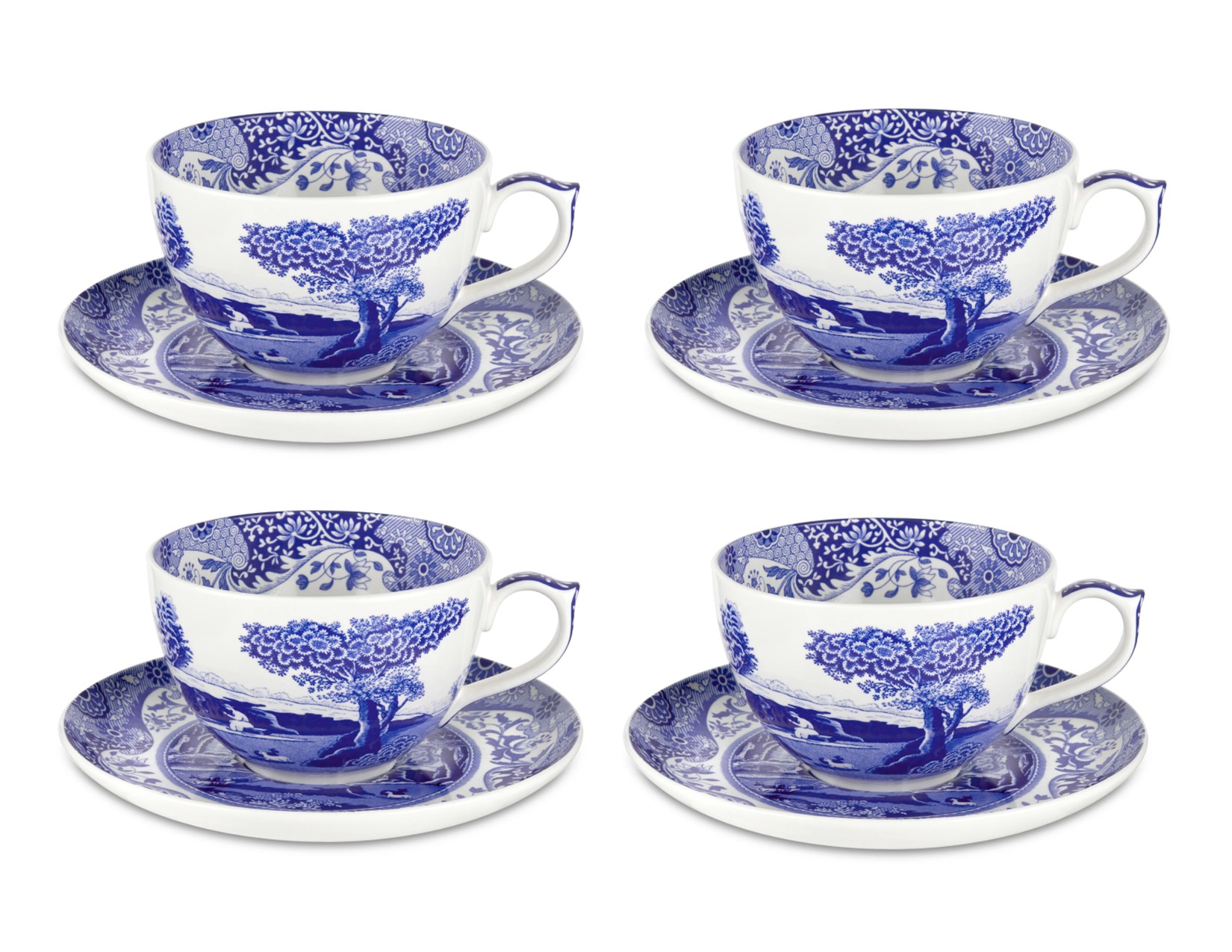 Spode Blue Italian Teacups and Saucers Set of 4 (20 ounce)