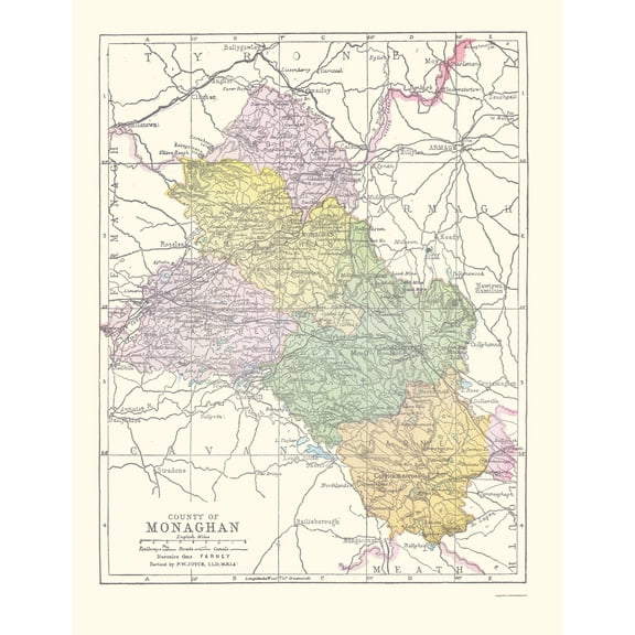 Historic Map - Monaghan County Ireland - Bartholomew 1882 - 23 x 29.73 - Vintage Wall Art