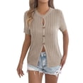 thumbnail image 2 of Women Short Sleeve Tops Dressy Casual Lightweight Sweaters Crochet Button Down Knit Beach For Fashion Trendy Clothes, 2 of 6