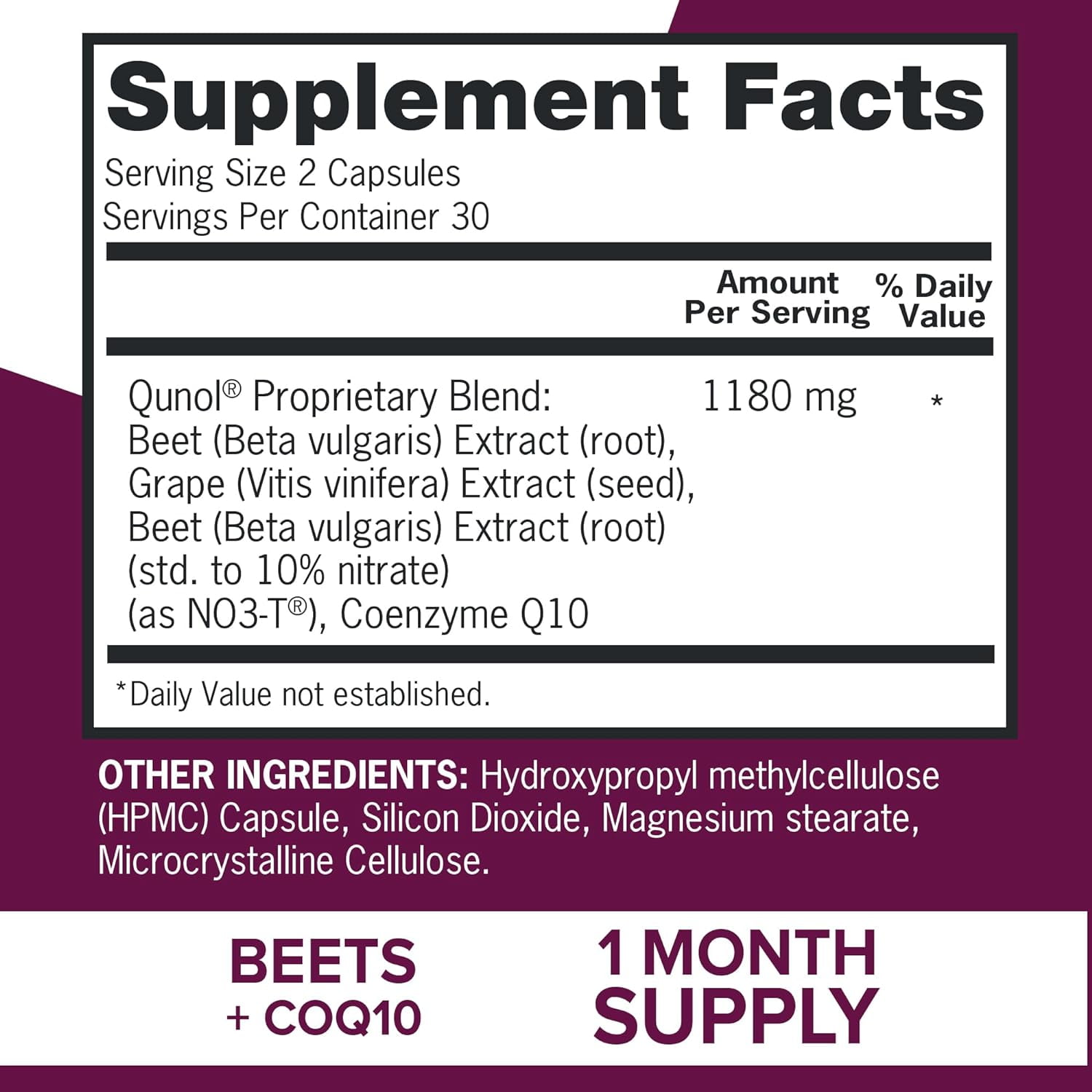 Qunol  Beet Root Capsules, 3 in 1 Beets + CoQ10 + Grape Seed Extract, 60 Count (Pack of 2)