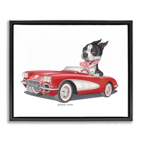Stupell Industries Rustic Lodge Dog Driving Vintage Convertible Black Floating Frame Canvas Art, 21 x 17, by Danny Gordan