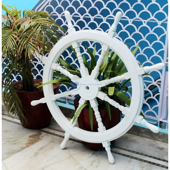 Wooden Ship Wheel (Full White Painted) - (24 Inches)
