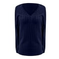 thumbnail image 4 of ManxiVoo Womens V Neck Knit Top Long Sleeve Pullover with Decorative Buttons Soft Comfortable Casual Shirt Blouse XL Size Navy, 4 of 4