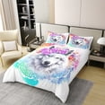 thumbnail image 3 of Erosebridal Wolf Bedding Set Lotus Tie Dye Comforter Cover Mandala Flower Exotic Tribal Duvet Cover Green Eyes Wild Animal Marble Bedspreads Cover 3Pcs Queen Size Purple Pink, 3 of 6