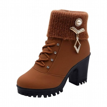 Fesfesfes Womens Hiking Boots Boots And Winter Fashion Rhinestone Wool Mouth Thick Heel Round Head Short Sleeve Boots 6(37)