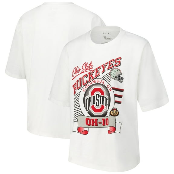 Women's Pressbox White Ohio State Buckeyes Rock & Roll Slub-T-Shirt