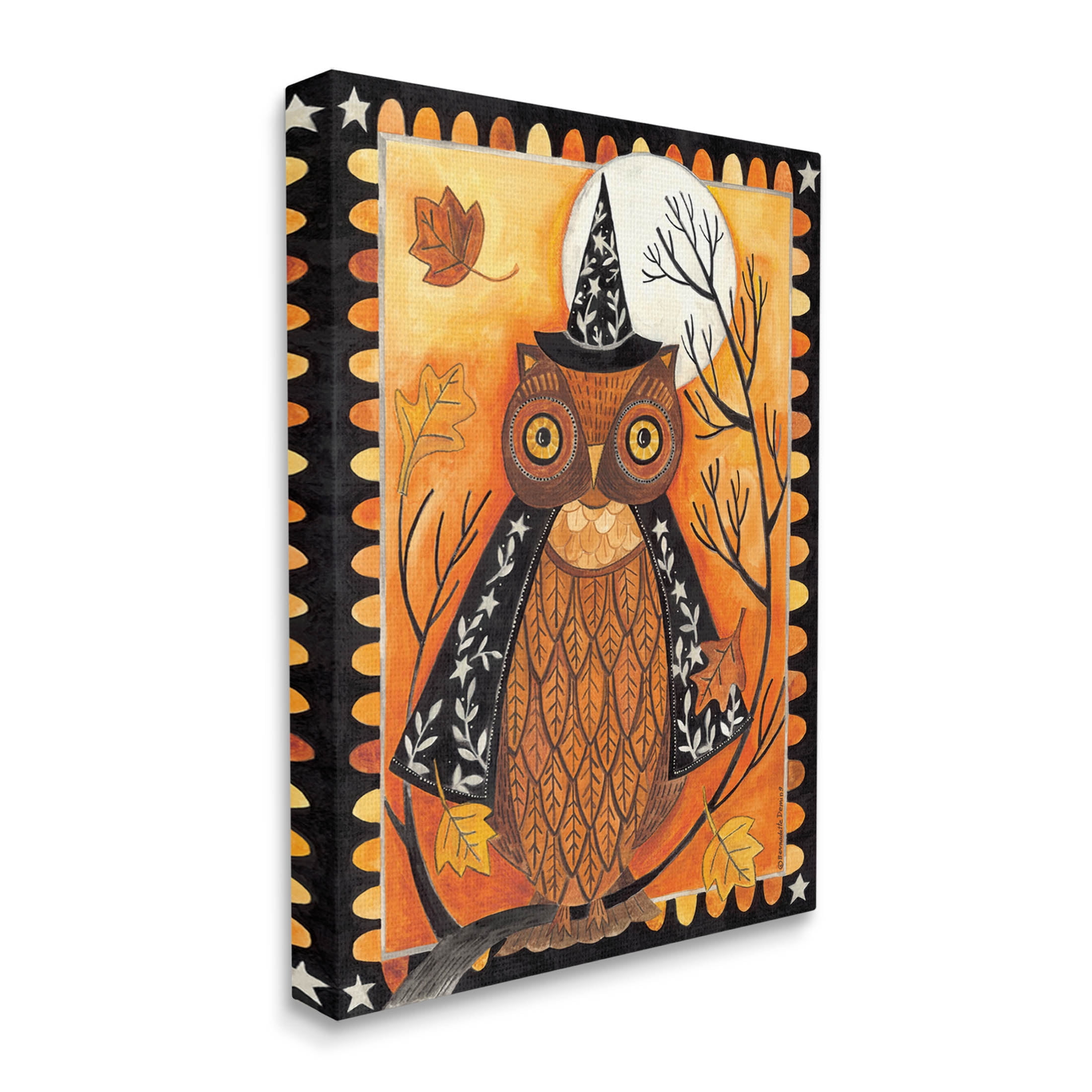 Seasonal Autumn Owl Moonlit Night Holiday Graphic Art Gallery Wrapped Canvas Print Wall Art