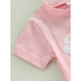 thumbnail image 6 of vera natura Baby Girls Shorts Set, Short Sleeve Letters Print T-shirt with Peach Print Shorts and Bowknot Hairband, 6 of 9