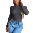 thumbnail image 4 of Baberdicy Long Sleeve Tee Girls Under 20$, Women's Spring And Autumn Leisure Loose Fit Tight Elastic Solid Long Sleeve Round Neck T Shirt Top, 4 of 6