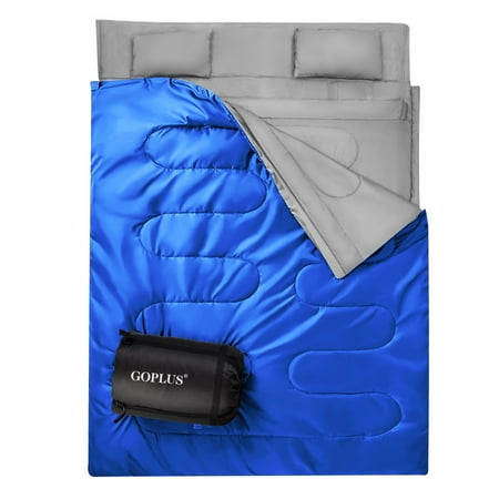 Goplus  Double 2 Person Sleeping Bag Waterproof w/ 2 Pillows Camping Queen Size (Best Two Person Sleeping Bag)
