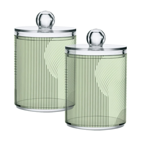 Minimalist Green Line Pattern Cotton Swabs Cans Translucent Plastic Canisters Dustproof Lid for Bathroom Storage