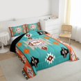 thumbnail image 3 of Homewish Western Boho Aztec Queen Comforter Set for Men, Rustic Mandala Hippie Bedding Sets, Cyan Orange Abstract Reversible Bedding Comforter Set, Lightweight Room Decor, 3-Piece, 3 of 8