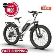 AOSTIRMOTOR Unisex City Electric Bike,Ebike with 750W Motor 48V 13AH Removable Lithium Battery with Rack and Fender,26x4.0 Inch Fat Tire Ebikes for Adults，White