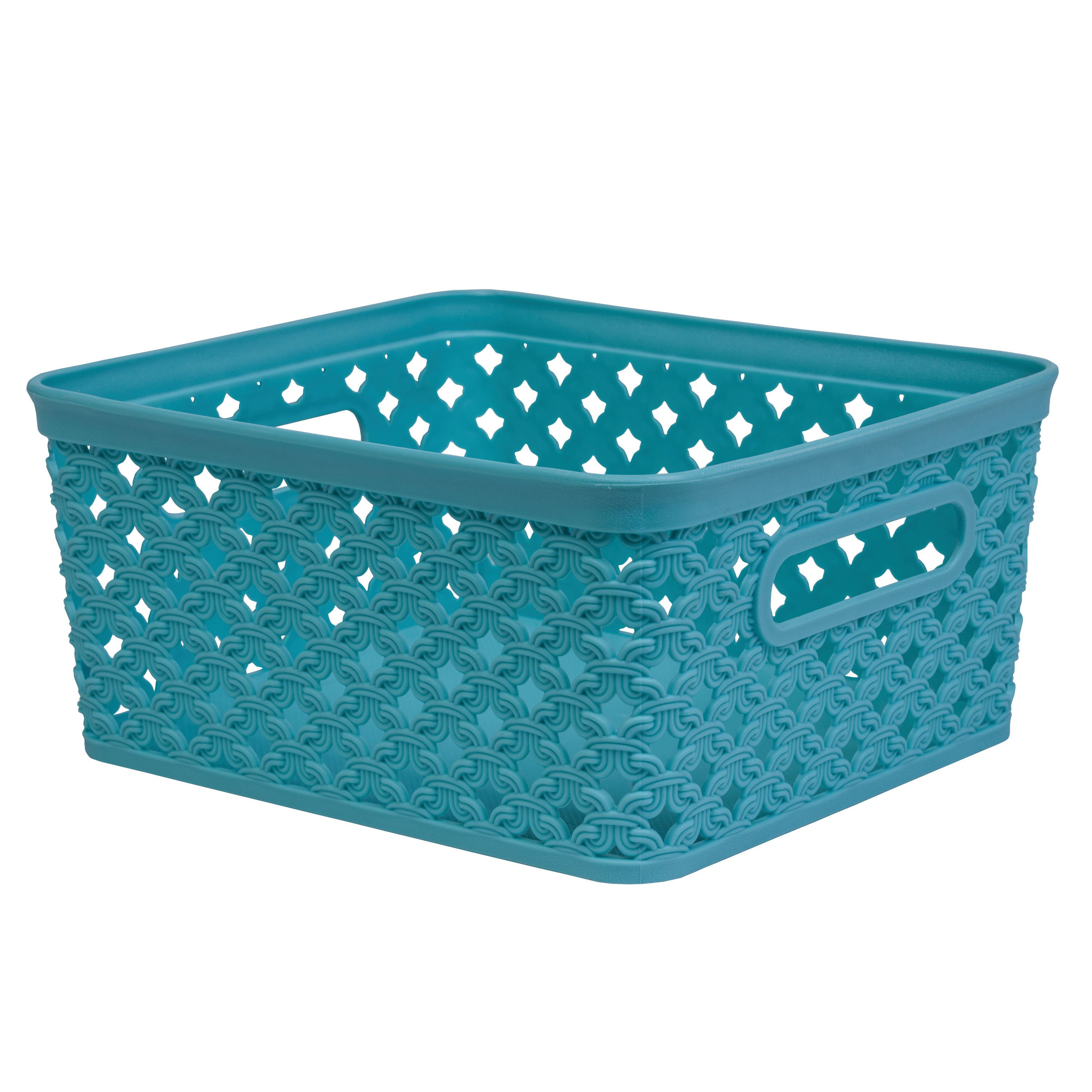 Mainstays Plastic Woven Decorative Teal Basket Walmart
