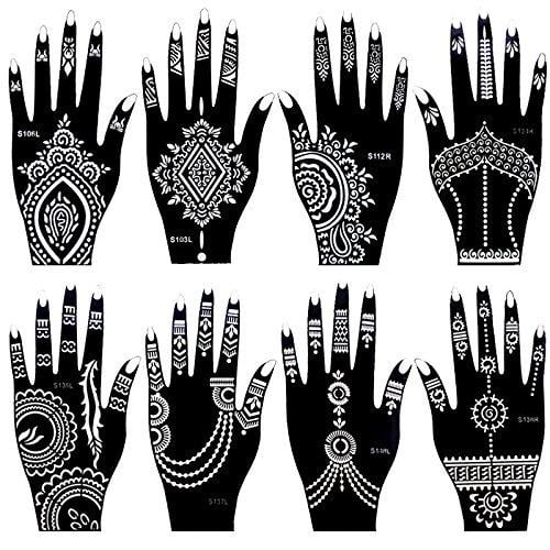 xmasir 8 pieces india henna tattoo stencil set for women girls hand finger body paint temporary tattoo templates 20 x 10 5cm walmart com