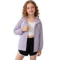 thumbnail image 2 of Kids Zip-Up Hoodie Jackets Girls Boys UPF 50+ Sun Protection Jacket Lightweight Color Block Hooded Coat Trendy Outwear with Pockets Purple 9-10 Years, 2 of 5