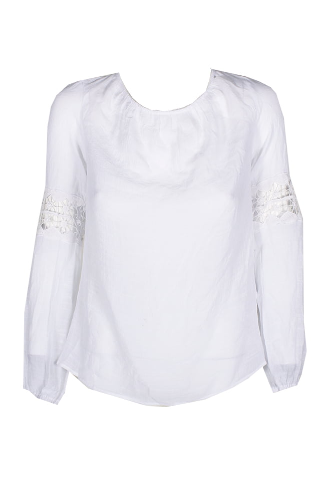 GUESS - Guess White Long-Sleeve Crochet Inset Scoop-Back Blouse XL ...