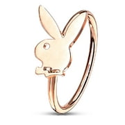 Playboy Bunny Top 316L Surgical Steel Nose L Bend Stud Rings Jewelry Stud (Rose Goldtone)