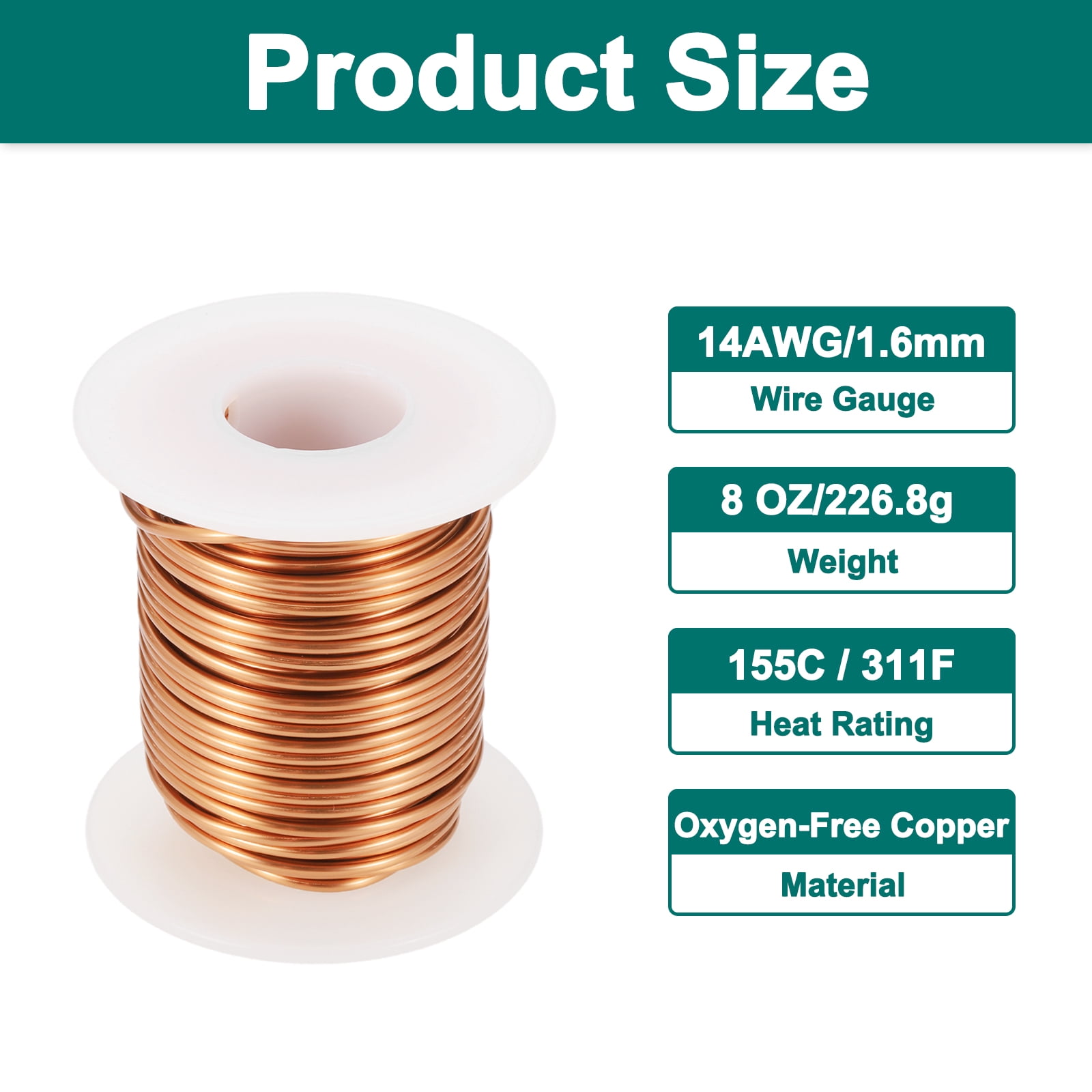 14 AWG Magnet Wire, 14 Gauge Enameled Copper Wires 8 oz Magnetic Coil Wire for Transformer Motor Electric, 155C(311F), Copper Color