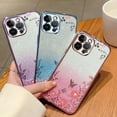 thumbnail image 2 of Compatible with iPhone Case,Glitter Flower Floral Clear Electroplated Bumper Camera Lens Protection Soft Shockproof Cover Phone Case (Purple,iPhone 15), 2 of 5