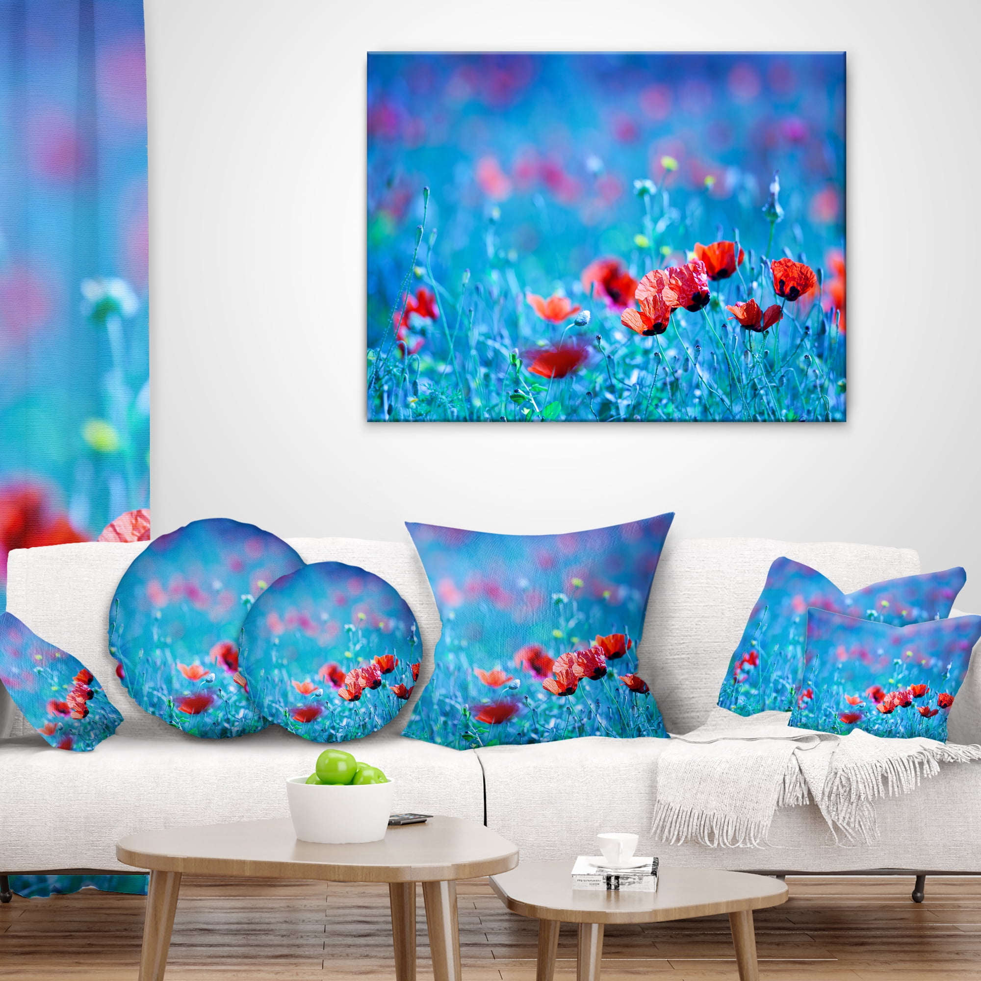 Designart Poppy Flowers Field At Night - Floral Throw Pillow - 12x20