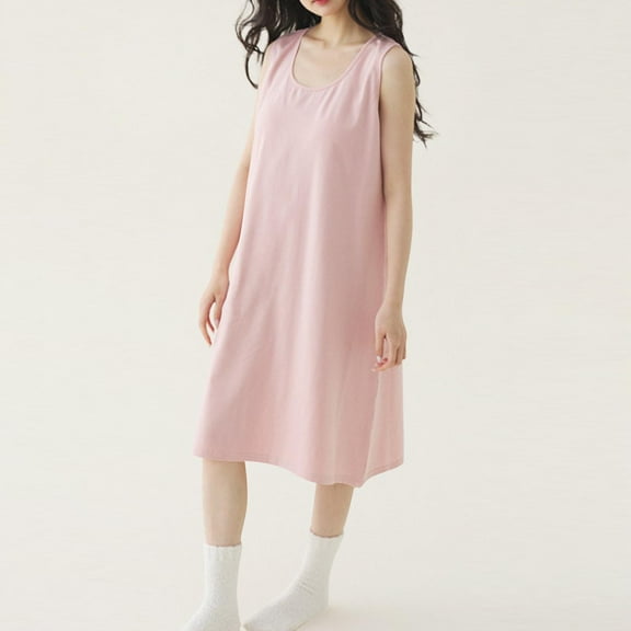 ylioge Sleeveless Nightgowns for Women Built in Bras Crewneck Sleepshirts Womens Casual Solid Color Loose Pullover Homewear Nightgown Pajama Dresses